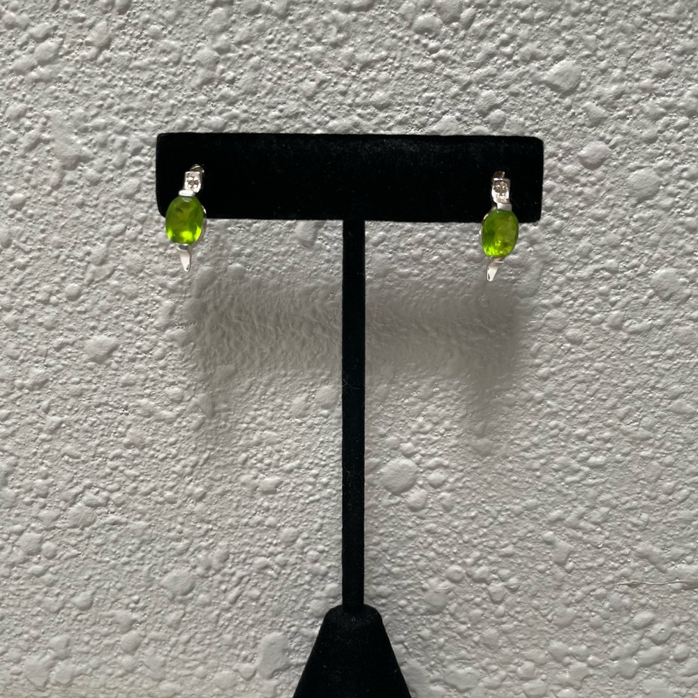 925 Sterling Silver Peridot w/Cubic Zirconia Post Pierced Earrings - EUC